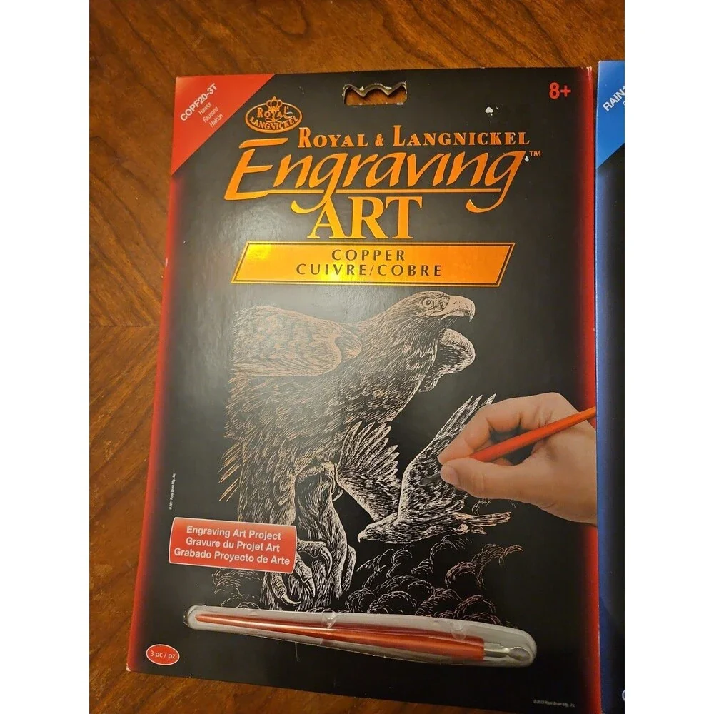 2X Royal & Langnickel(R) Copper/Rainbow Engraving Art Kit 8X10-Hawk & Peacock